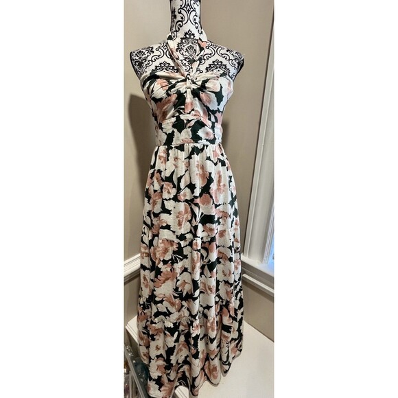 Abercrombie & Fitch Floral Ruffle Halter Maxi Tiered Dress Cottagecore Sz Med - Picture 3 of 13